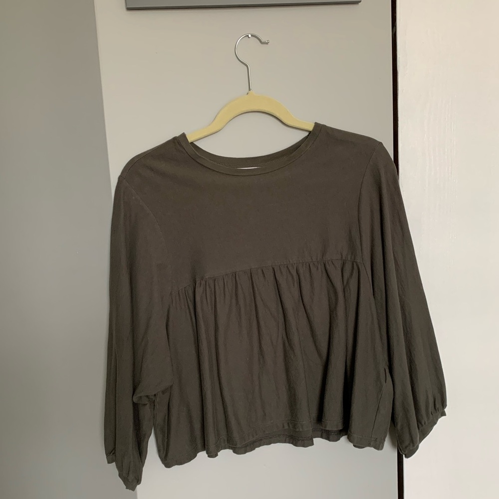 Zara Olive Babydoll Peasant Shirt